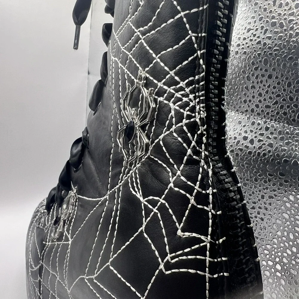 Dolls Kill Black Spiderweb Platform Lace-Up Boots